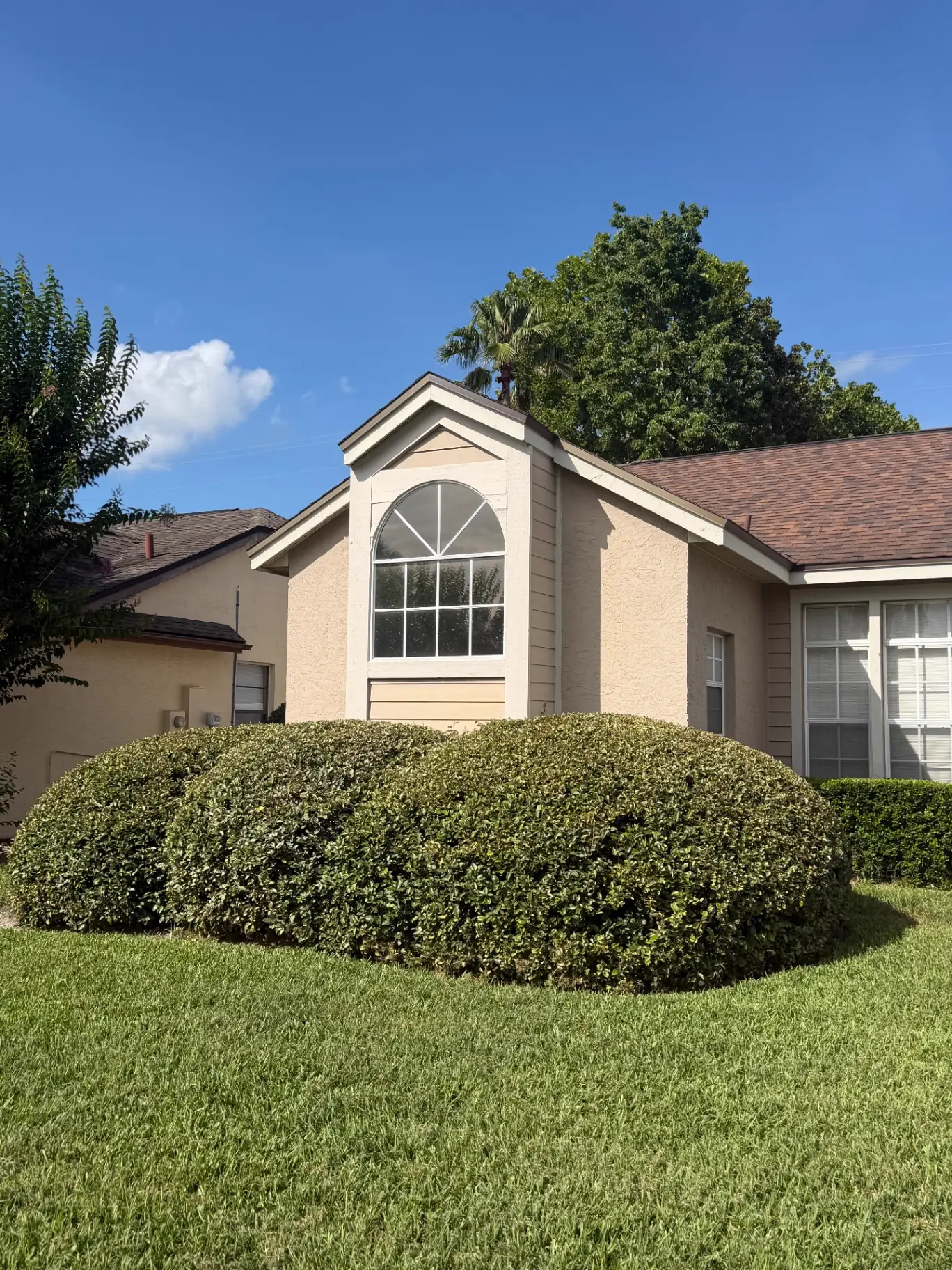 Summit Window Tinting residential install — Arched gable window · solar control film